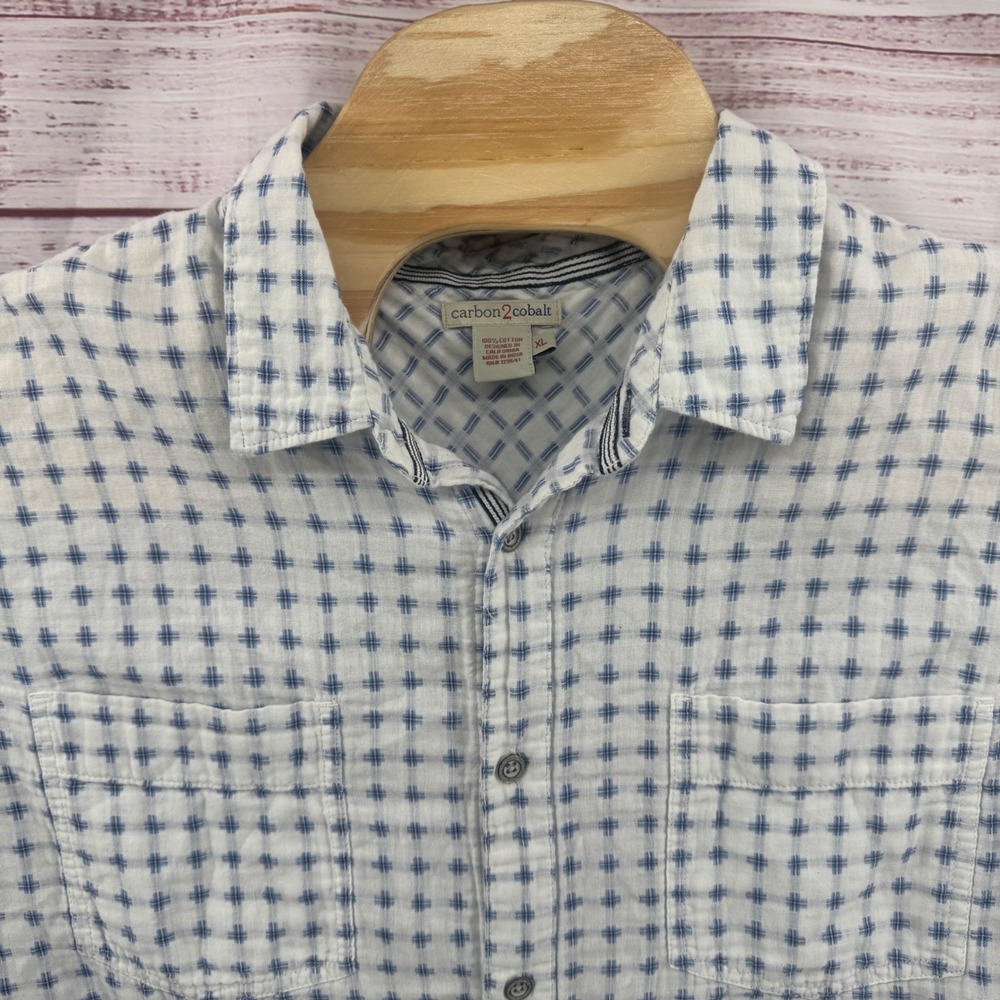 Carbon 2 Cobalt Shirt Mens XL White Blue Geometric Grid Cotton Button Down - Picture 2 of 10